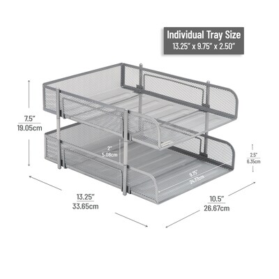 Mind Reader Metal Mesh Front Loading Stackable Letter Tray, Letter/Legal Size, Silver (CSTACK2-SIL)