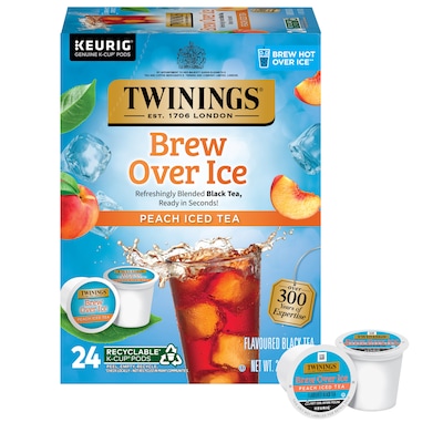 Twinings Brew Over Ice Peach Iced Black Tea, Keurig® K-Cup® Pods, 24/Box (F17280)