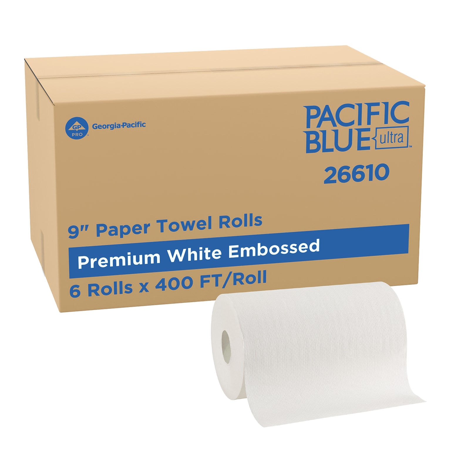 Pacific Blue Ultra Hardwound Paper Towels, 1-ply, 400 ft./Roll, 6 Rolls/Carton (26610)
