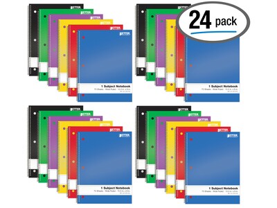 Better Office 1-Subject Notebooks, 8" x 10.5", Wide Ruled, 70 Sheets, 24/Pack (25624-24PK)