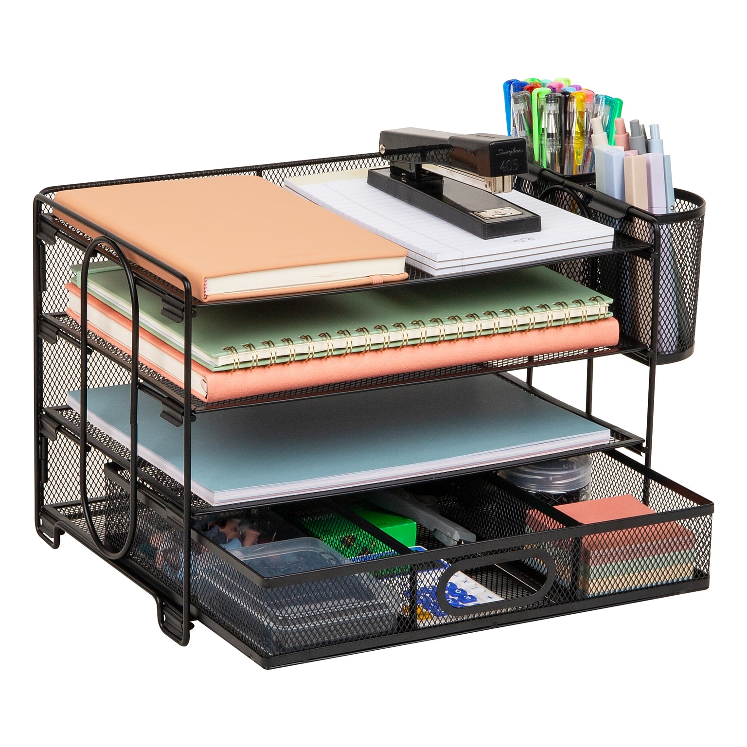 Mind Reader 3-Tier Metal Desk Organizer, Black (MESH4C-BLK)