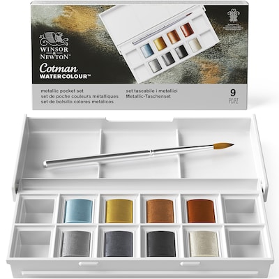 Winsor and Newton Cotman Watercolor Metallic Paint Pallette, Assorted Colors, 9 Pieces/Pack (WNX0390702)