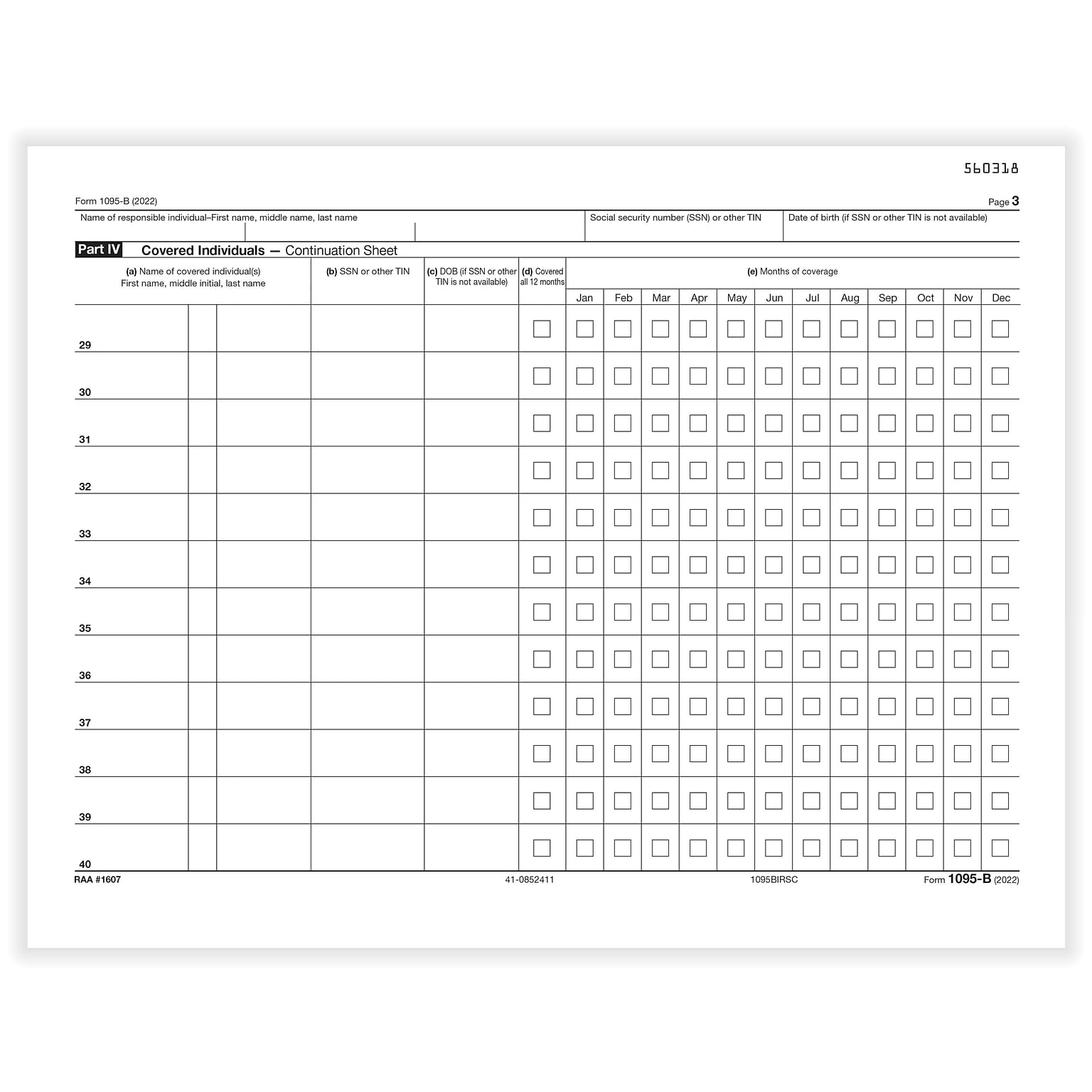 ComplyRight 2023 1095B Tax Form, 1Part, 25/Pack (1095BIRSC25)