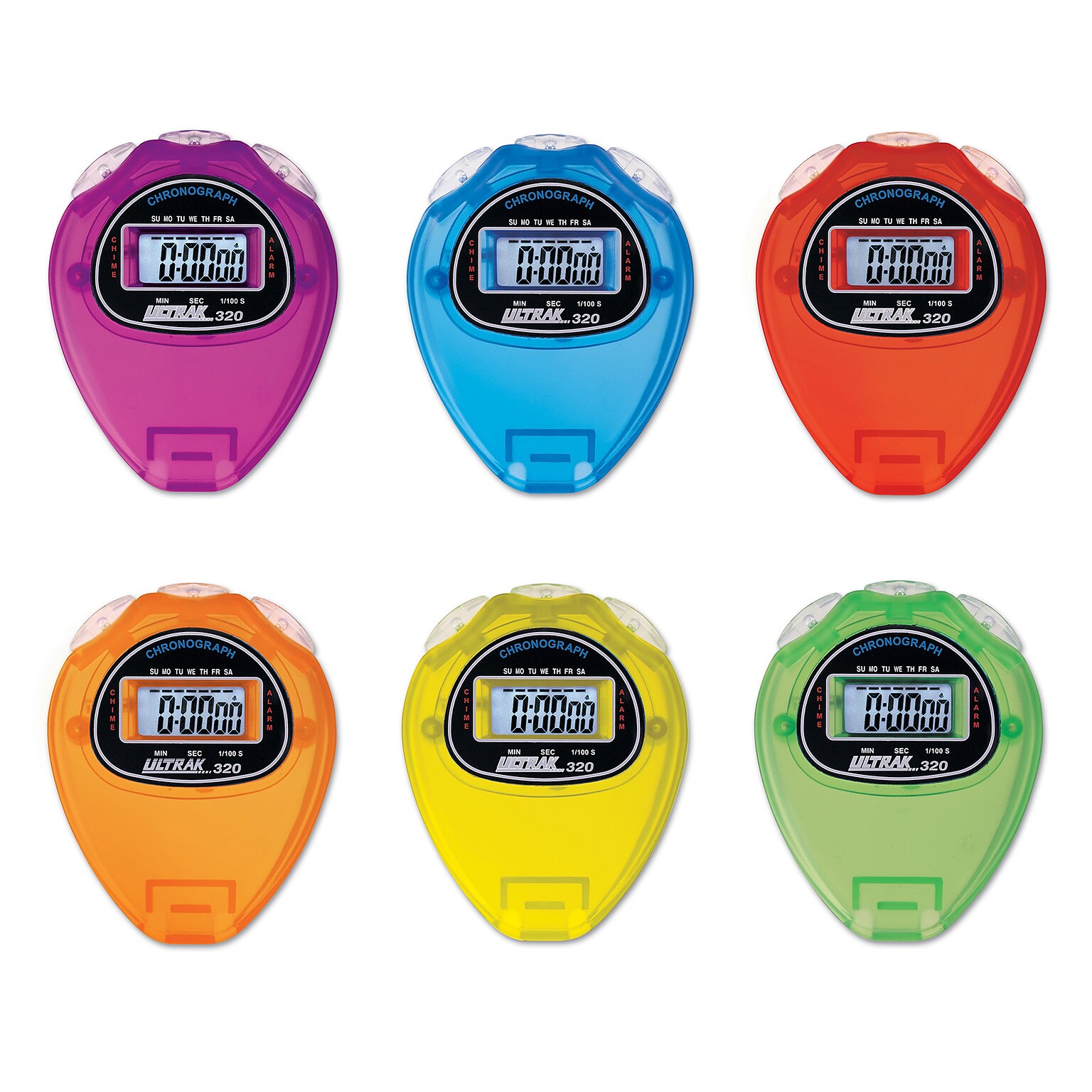 ULTRAK 320 24-Hour Rainbow Stopwatches, 6/Set (CEI320SET)