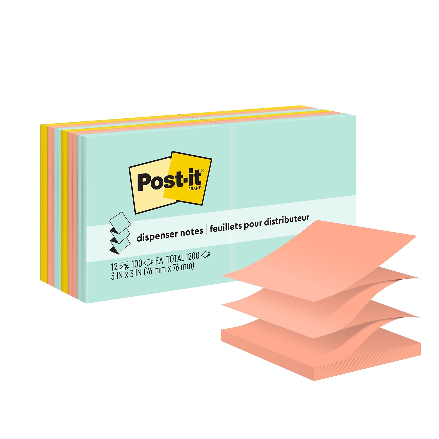 Post-it Pop-up Sticky Notes, 3 x 3, Beachside Café Collection, 100 Sheet/Pad, 12 Pads/Pack (R33012AP)