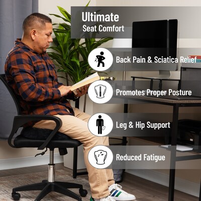 Mind Reader Memory Foam Office Chair Ergonomic Orthopedic Cushion, Black (SEACUSH-BLK)