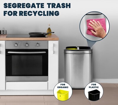 Alpine Industries Stainless Steel Dual Compartment Trash Can with Lid and Liner, 21 Gallon, 2/Pack (ALP470-R-40L-2PK)