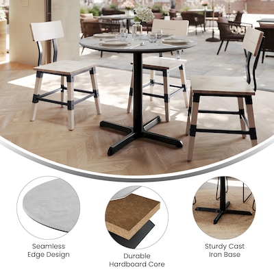 Flash Furniture Acadia 36" Round Wooden Dining Table with X-Base, Gray Faux Concrete/Black Base (STRD36CGT3030)