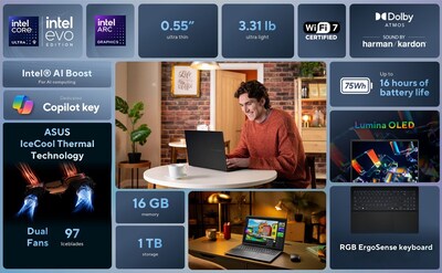 ASUS Vivobook S 16 2.8K OLED AI Laptop, Intel Core Ultra 9 285H, 16GB RAM, 1TB SSD, Backlit Keyboard