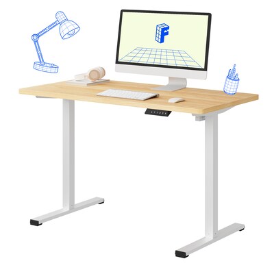 FlexiSpot ET155E 48W Electric Rectangular Adjustable Standing Desk, Maple/White