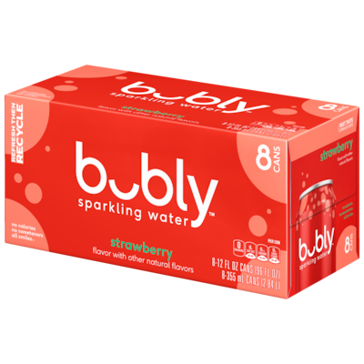 Bubly Strawberry Flavored Sparkling Seltzer Water, 12 fl. oz., 8 Cans/Carton (17152)