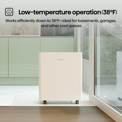 Hisense 50-Pint Portable Dehumidifier, 3-Speed, Covers up to 4500 sq. ft., White (ALDH50KP26)