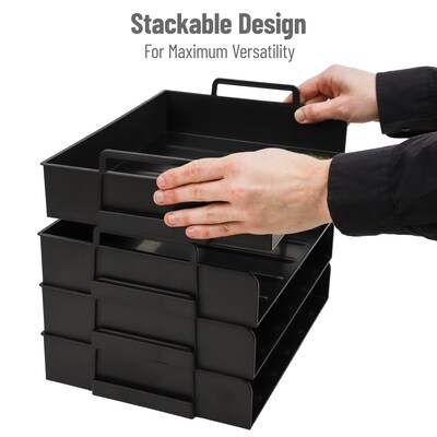 Mind Reader 4-Compartment Stackable Plastic Desk Tray, Black (DANSTACK4-BLK)