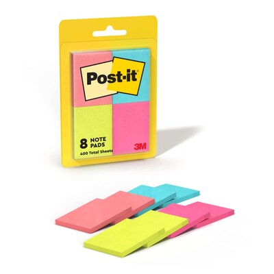 Post-it Notes, 1 3/8 x 1 7/8, Poptimistic Collection, 50 Sheet/Pad, 8 Pads/Pack (653-8AF)
