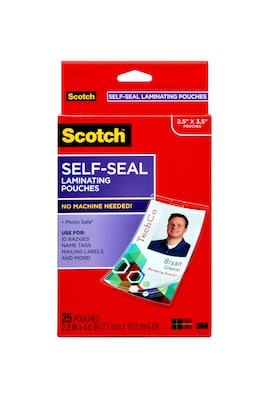 Scotch® Self Sealing Laminating Pouches, ID Tag, 12.5 Mil, 25/Pack (LS852G)