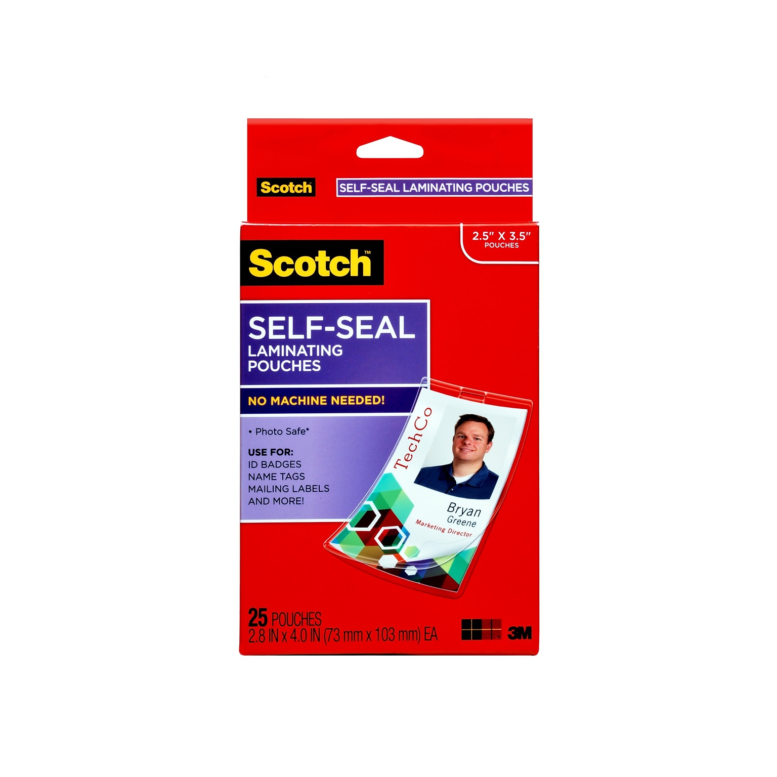 Scotch® Self Sealing Laminating Pouches, ID Tag, 12.5 Mil, 25/Pack (LS852G)