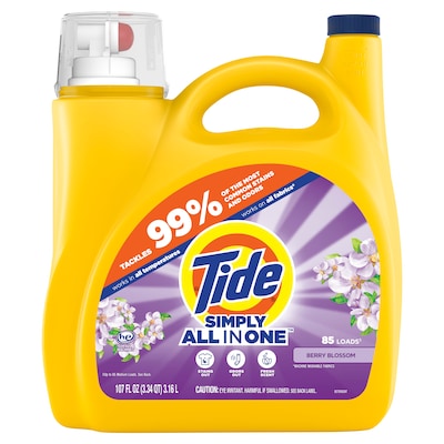 Tide Simply HE Simply Liquid Laundry Detergent, Berry Blossom Scent, 85 Loads, 107 oz. (26838)