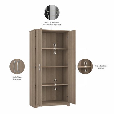 Bush Furniture Cabot 61"H Tall Storage Cabinet with 4 Shelves, Ash Gray (WC31299)