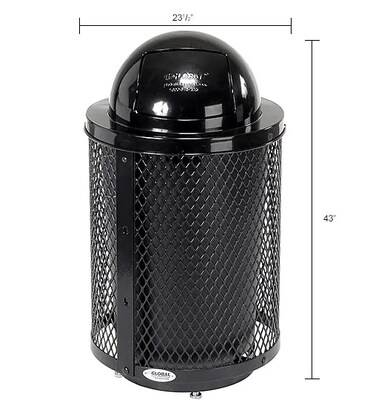 Global Industrial Outdoor Diamond Steel Trash Can w/ Dome Lid & Base, 36 Gallon, Black (261948BKD)