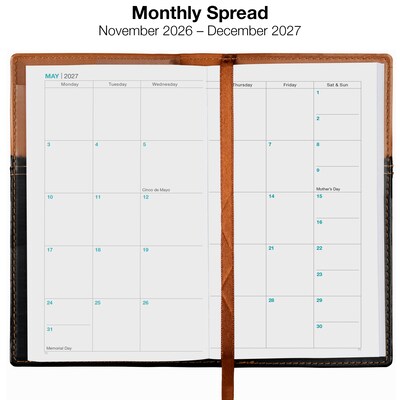2027 Excello Brands 3.5" x 6" Weekly & Monthly Planner, Faux Leather Cover, Brown/Black (ORY27-PKPN36-BN)