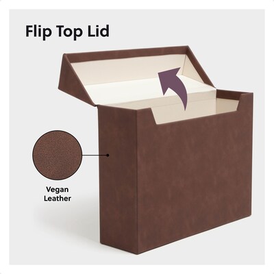 Smead 40% Recycled Vegan Leather File Box Attached Flip Top, 10" x 13", Saddle (70234)