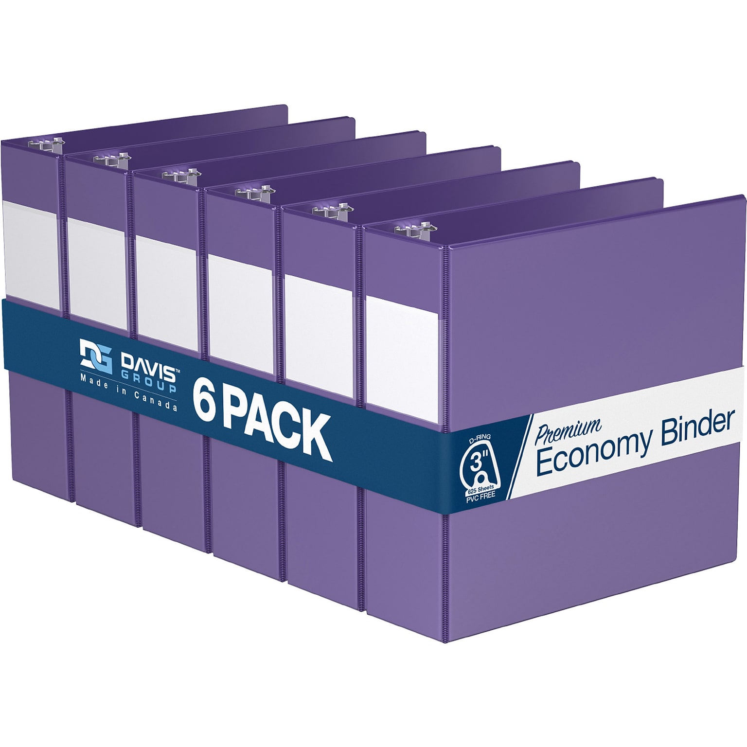 Davis Group Premium Economy 3 3-Ring Non-View Binders, D-Ring, Purple, 6/Pack (2305-69-06)