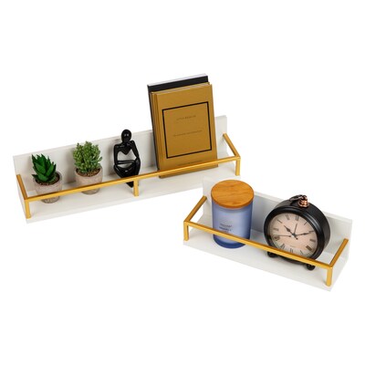 Mind Reader 2 Metal Floating Shelves, 4" x 4" x 18", White/Gold (MDG2SH-WHT)