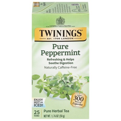 Twinings Pure Peppermint Caffine Free Herbal Tea Bags, 1.76 oz, 25/Box (TNA51724)