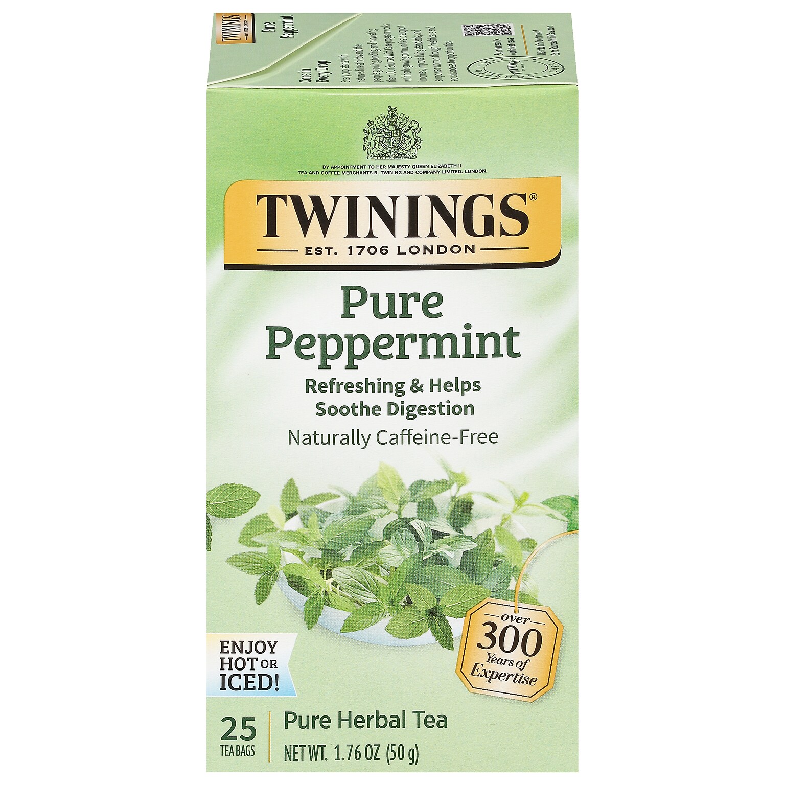 Twinings Pure Peppermint Caffine Free Herbal Tea Bags, 1.76 oz, 25/Box (TNA51724)