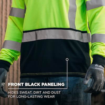 Ergodyne GloWear 8369BK High Visibility Long Sleeve Black Bottom T-Shirt, ANSI Type R Class 3, Lime, Large (22204)