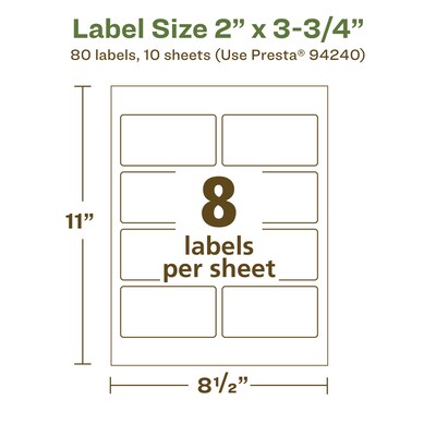 Avery EcoFriendly Laser/Inkjet Rectangle Multipurpose Labels, 2" x 3-3/4", White, 80/Pack (94240)