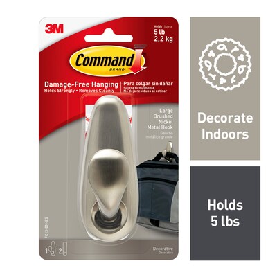 Command Large Metal Hook, 5 lb., Brushed Nickel (FC13-BN-ES)