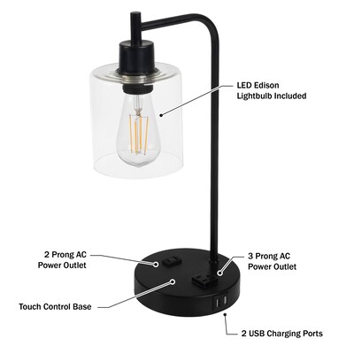 Lavish Home 16.14" LED Table Lamp with USB Ports, Black, 2/Set (72-LMPDKIND-1B-2)
