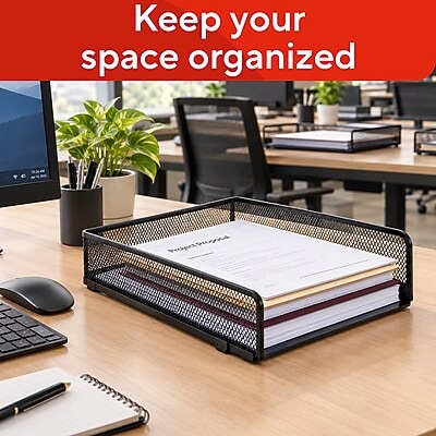 TRU RED Front-Load Stackable Metal Letter Tray – Desktop Paper Organizer for Office Files & Documents