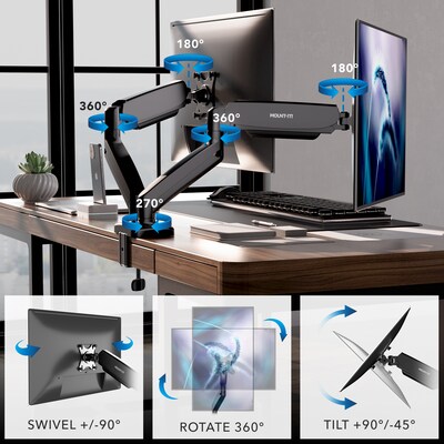 Mount-It! Adjustable Dual Monitor Desk Mount with Gas Spring Arms, Up to 32" Monitor, Black (MI-1882BLK)