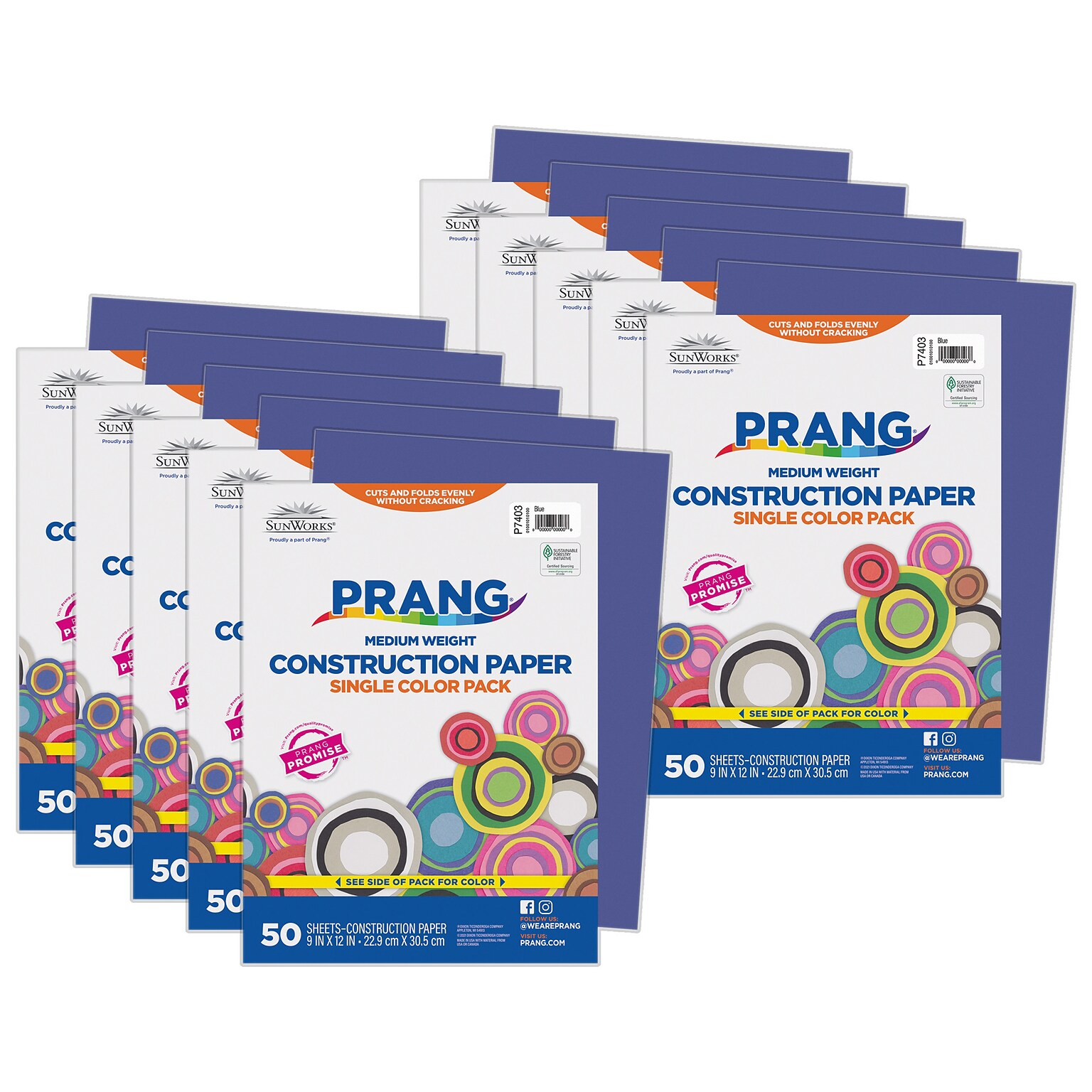 Prang 9 x 12 Construction Paper, Blue, 50 Sheets/Pack, 10 Packs/Bundle (PAC7403-10)
