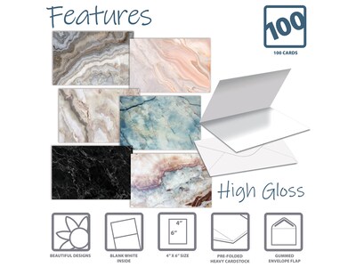 Better Office Natural Stone Cards with Envelopes, 4" x 6", Assorted Colors, 100/Pack (64577-100PK)