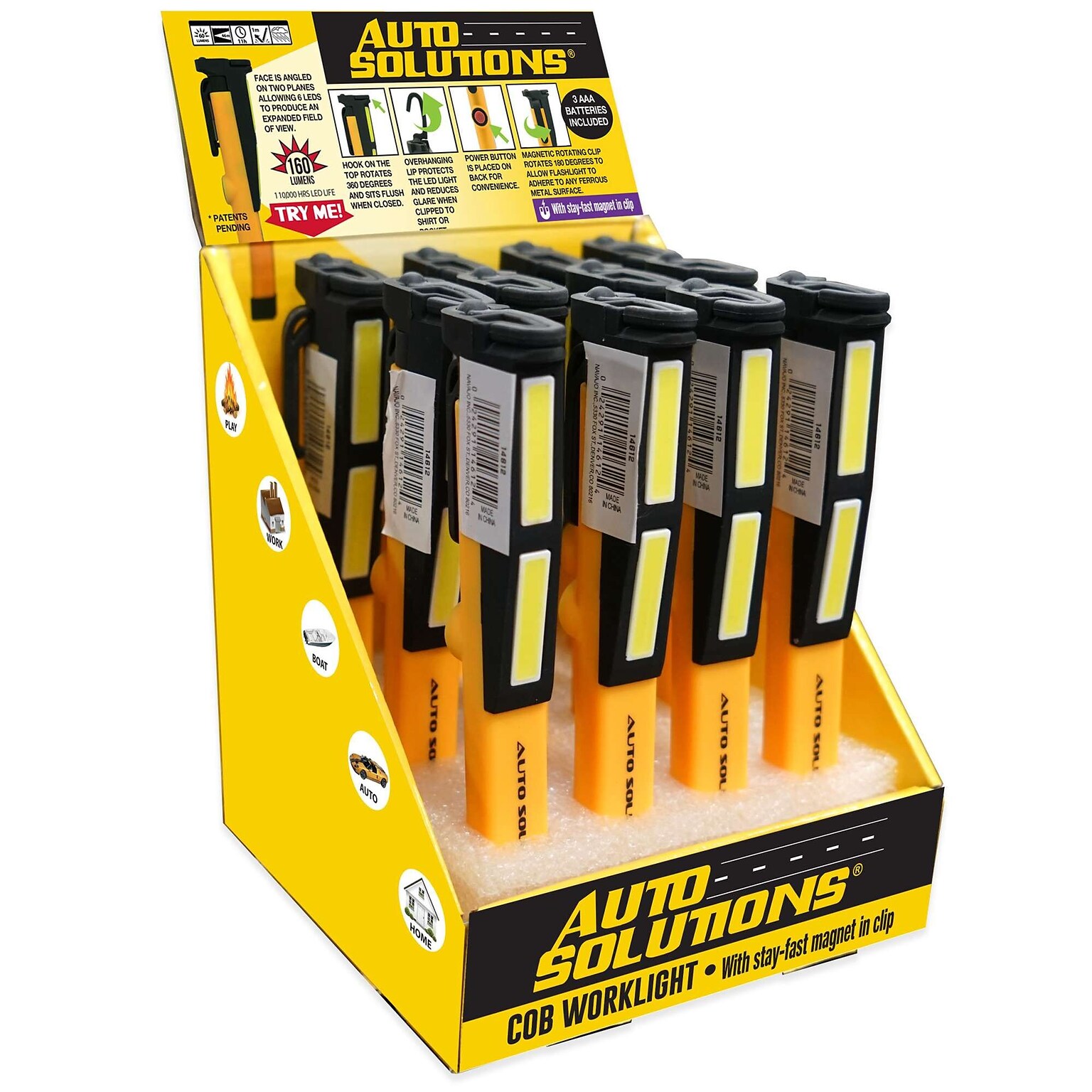 Auto Solutions 6 LED Flashlight, 160 Lumens, Yellow, 12 Flashlights/Tray, 4 Trays/Carton (14612)