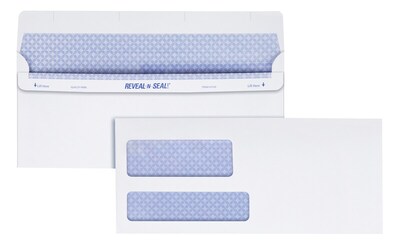 Quality Park Reveal-N-Seal Security Tinted #9 Double Window Envelopes, 3 7/8 x 8 7/8, White Wove,