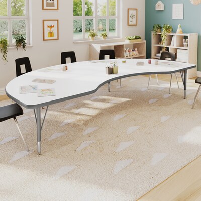 Flash Furniture Wren Kidney Activity Table, 96 x 48, Height Adjustable, White Top/Silver Frame (XUA4896KDWHTP)