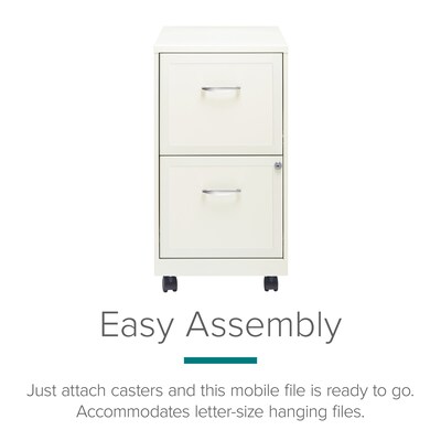 2-Drawer Mobile Pedestal File Cabinet, Letter-Size, Pearl White, 18" Deep (19156)