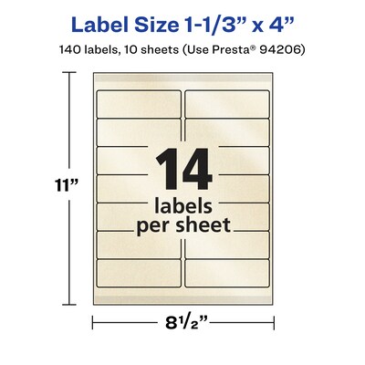 Avery Pearlized Ivory Rectangle Multipurpose Labels, 1-1/3" x 4", Ivory, 140/Pack (94206)