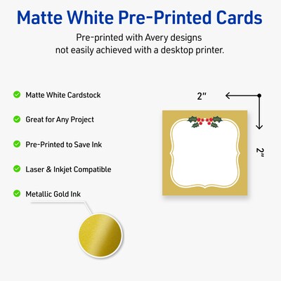 Avery Gold-Metallic Berries Matte Blank Card, White, 120/Pack (S00-FGT)