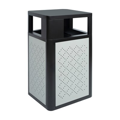 Flash Furniture Brooks Steel Indoor-Outdoor Trash Can with Locking Access Door, 31.4 Gallon, Black/Silver (UBOTB67WBLKSLV)