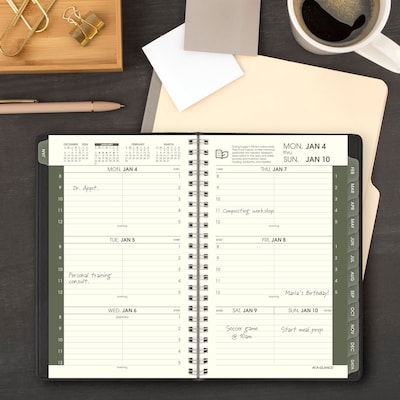 2027 AT-A-GLANCE Recycled 5" x 8" Weekly & Monthly Appointment Book Planner, Faux Leather Cover, Black (70-100G-05-27)