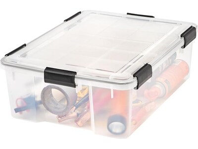 Iris WeatherPro Stackable Polypropylene Storage Box, 7.88" x 23.6" x 17.75", 41 Qt., Clear, 4/Pack (110500)