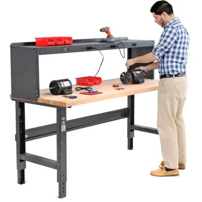 Global Industrial Height Adjustable Workbench, 72"W x 30"D, Birch Square Edge, Black (318913BK)
