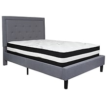 Flash Furniture Roxbury Tufted Upholstered Platform Bed in Light Gray Fabric with Pocket Spring Matt