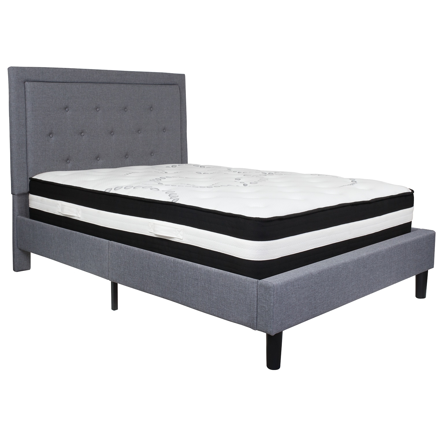 Flash Furniture Roxbury Tufted Upholstered Platform Bed in Light Gray Fabric with Pocket Spring Mattress, Full (SLBM26)