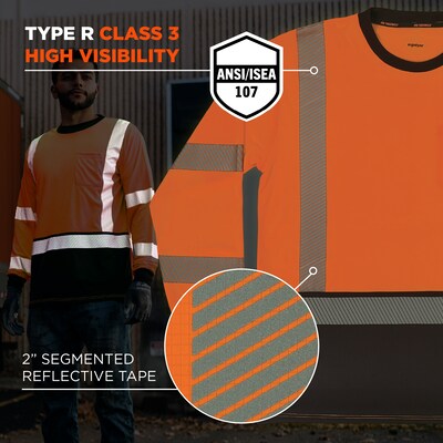 Ergodyne GloWear 8371BK High Visibility Long Sleeve Black Bottom T-Shirt, ANSI Type R Class 3, Orange, 3XL (22307)